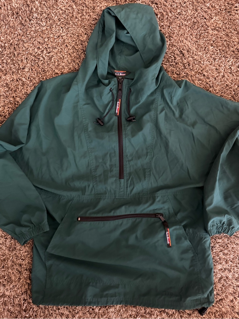 L.L. Bean Forest Green Hooded Pullover Rain Anorak